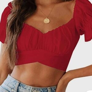 SHEIN Deep Pink Puff Sleeve Blouse